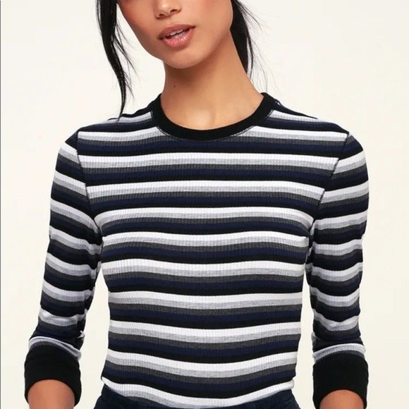 Good on You Grey Multi Striped Three-Quarter Sleeve Tee - Picture 3 of 5